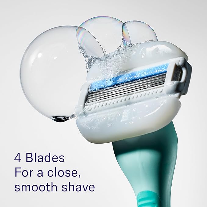 Flamingo Moisture Plus Women's Razor Set - Razor Handle, 4 Blade Refills, Shower Holder - Seafoam-BrightBean Baby