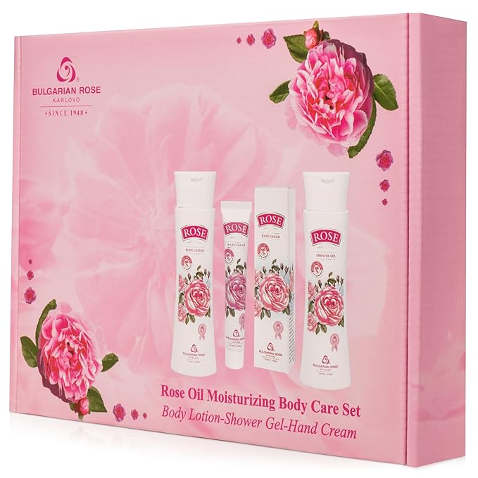 Bulgarian Rose Oil Moisturizing Body Care 3 Piece Gift Set - Natural Rose Body Lotion, Natural Rose Body Wash, Natural Rose Hand Cream-BrightBean Baby