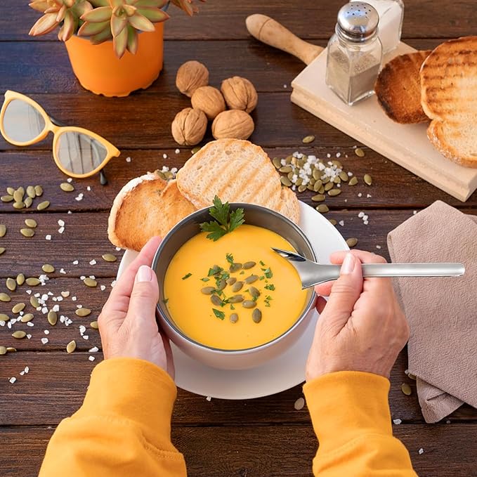 12 Pack Stainless Steel Soup Spoons, Premium Mirror Polished Chinese Dinner Spoons, Heavy Weight Table Spoon with Ergonomic Handle for Bouillon, Ramen, Pho, Wonton, Rice, Dishwasher Safe