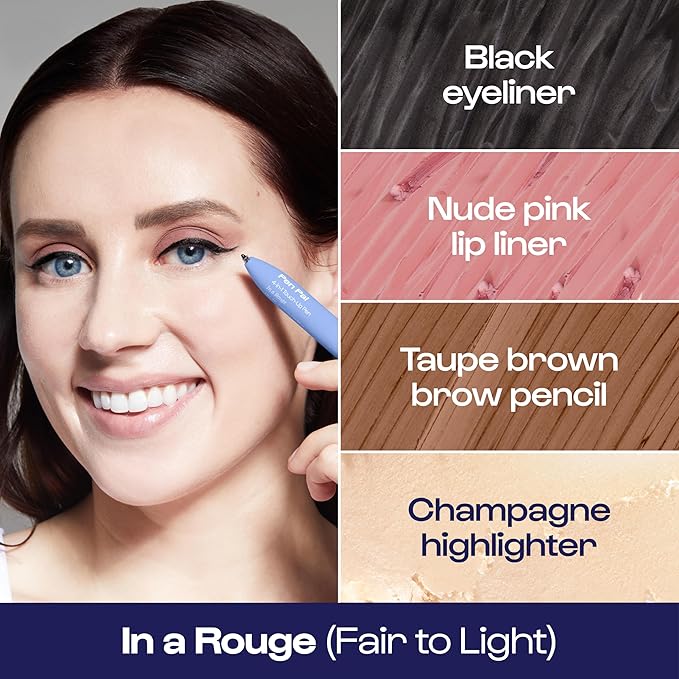 Alleyoop Pen Pal 4-in-1 Makeup Pen - Comes with Eyeliner, Highlighter, Lip Liner, and Eyebrow Pencil - Touch Up On the Go - Cruelty-Free, Vegan (In A Rouge (Light))-BrightBean Baby
