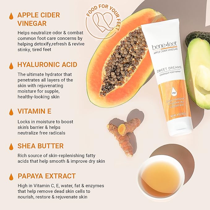 Benefeet Sweet Dreams Overnight Foot Repair - Night Cream for Detox, Moisturize & Soften Dry Cracked Skin, With Apple Cider Vinegar, Turmeric & Borage Oil, 4oz-BrightBean Baby