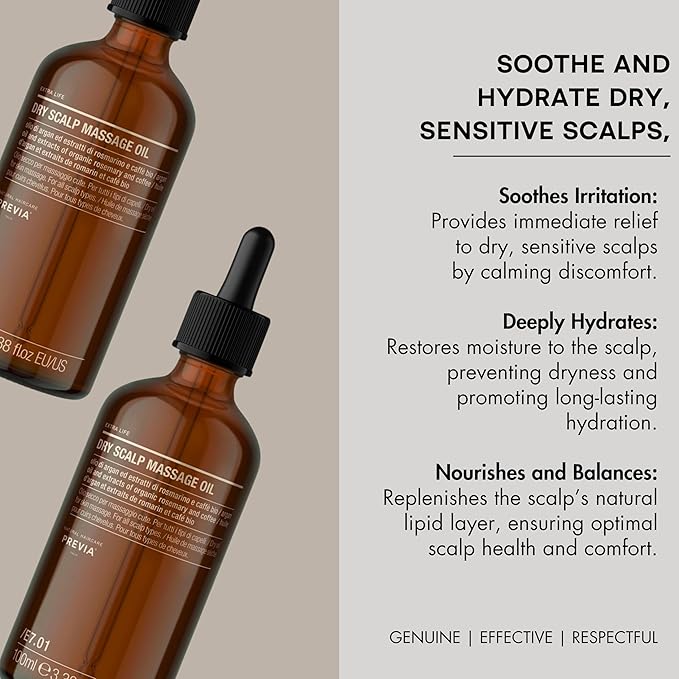 PREVIA Dry Scalp Massage Oil | Extra Life - The Virtuous Scalp Ritual | Soothing & Calming for Dry Scalp | Hydrating Treatment with Arnica Chamomile, & Calendula | Rebalances Lipid Layer | 3.38 Floz-BrightBean Baby