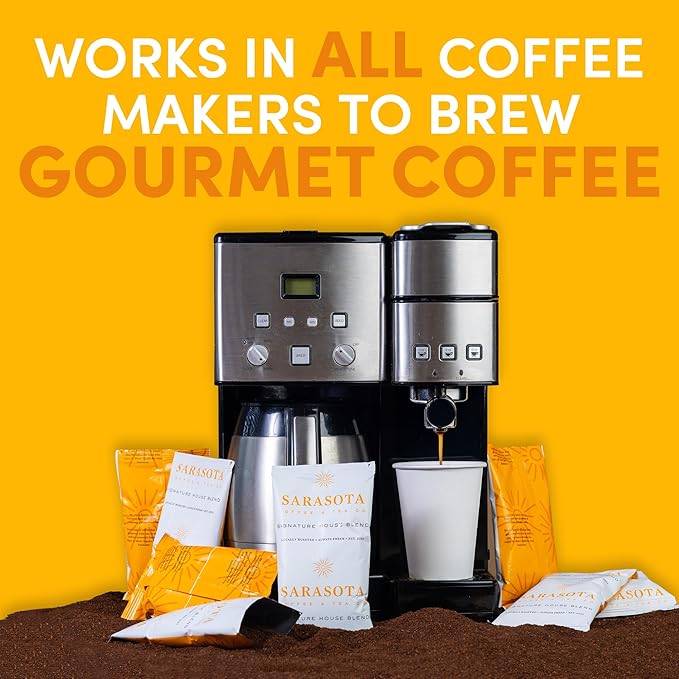 Sarasota Coffee Ground Packets | Gourmet Medium Roast Bulk Coffee Packs | Breakfast Blend | Low Acid Mold Free Singles Individual Pouches for 12 Cups Maker | 1.5 Ounce Bags, 42 Count