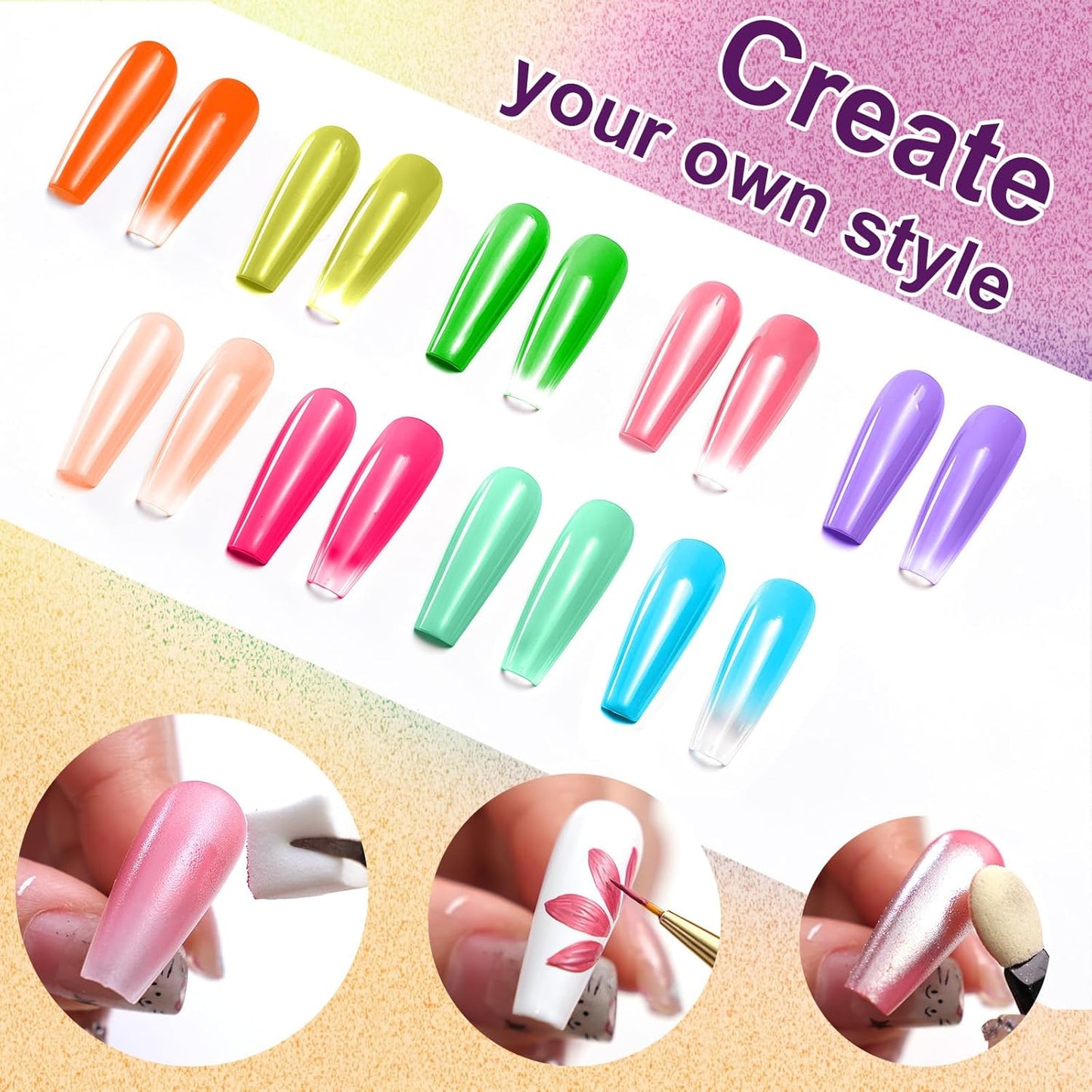 Gradient Painting Gel, 9 Colors Ombre Gel Nail Polish Sponging for Pigment Pat French Manicure Soak Off UV Long-lasting High-glossy Home DIY Nail Salon Rainbow Candy(01)-BrightBean Baby