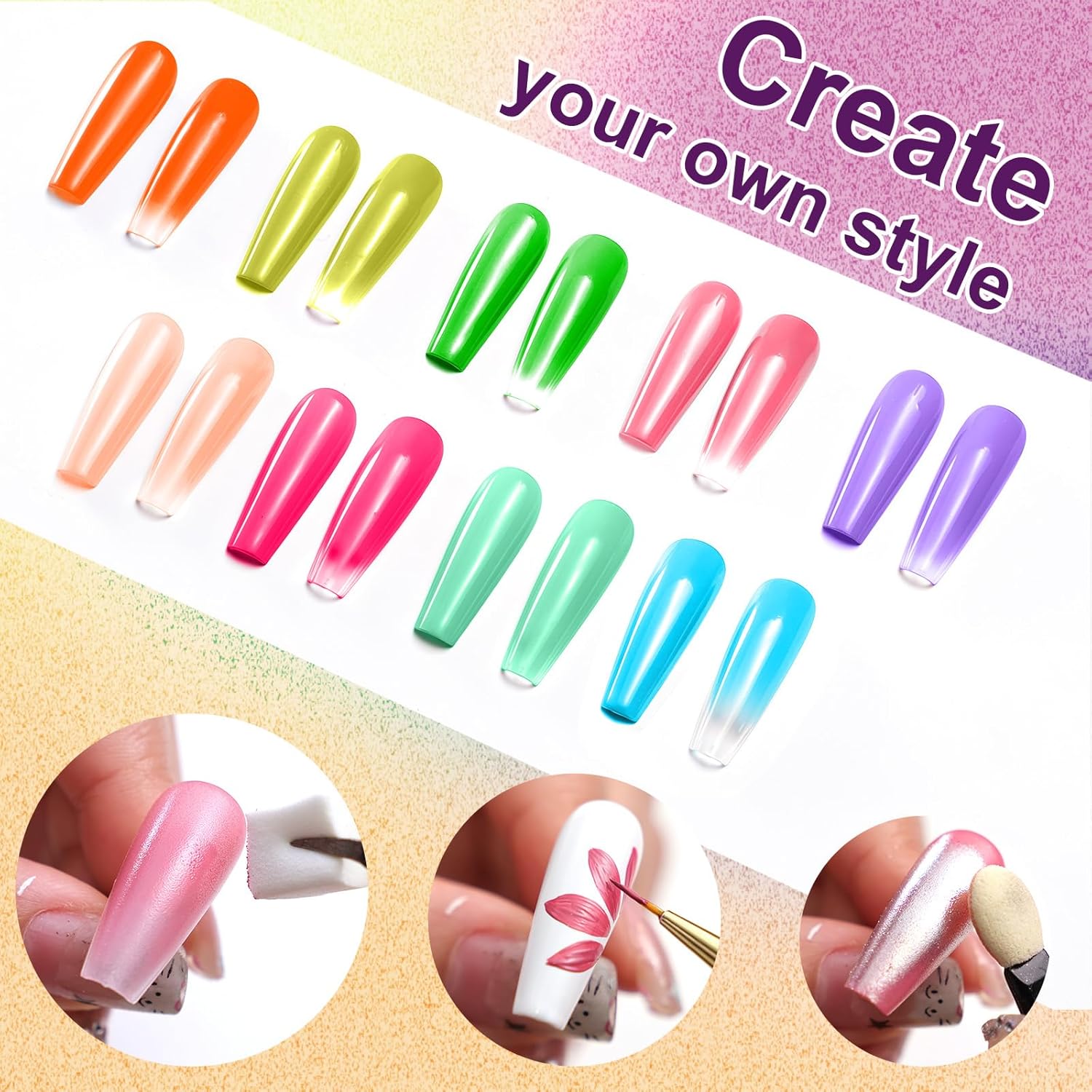 Gradient Painting Gel, 9 Colors Ombre Gel Nail Polish Sponging for Pigment Pat French Manicure Soak Off UV Long-lasting High-glossy Home DIY Nail Salon Rainbow Candy(01)-BrightBean Baby