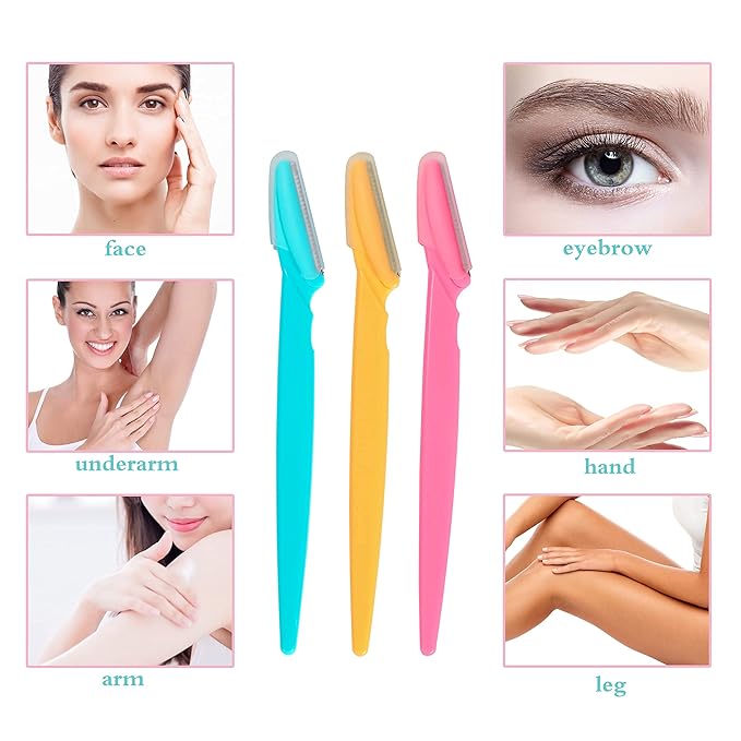 Eyebrow Razor, 54 Pcs Eyebrow Razors with Safety Cover, Face Razor for Women and Man Smooths Away Peach Fuzz, Easy to Use Eyebrow Knife for Trimming and Shaping Eyebrows(3 Colors)-BrightBean Baby