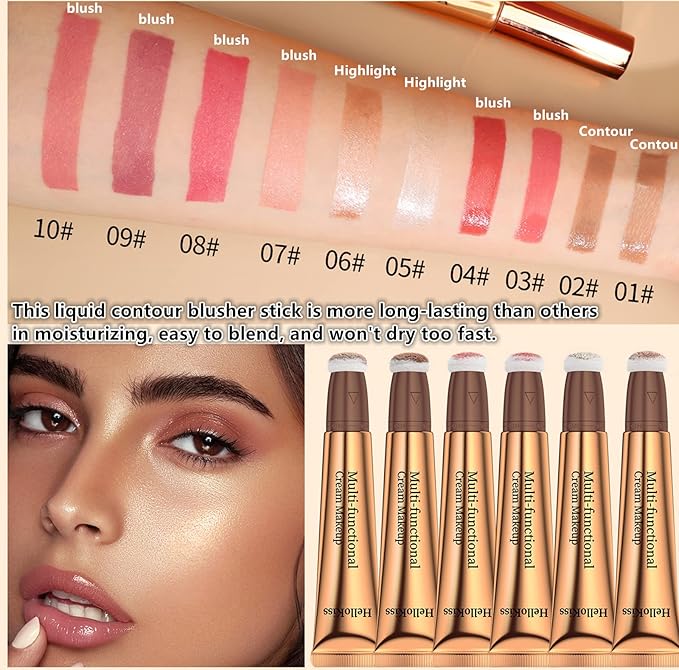 Go Ho Liquid Blush Beauty Wand,Blendable Super Silky Cream Blush Stick,Face Moisturizing Contour Blush Stick with Fine Cushion Applicator,Cruelty-free,003# Medium Pink-BrightBean Baby