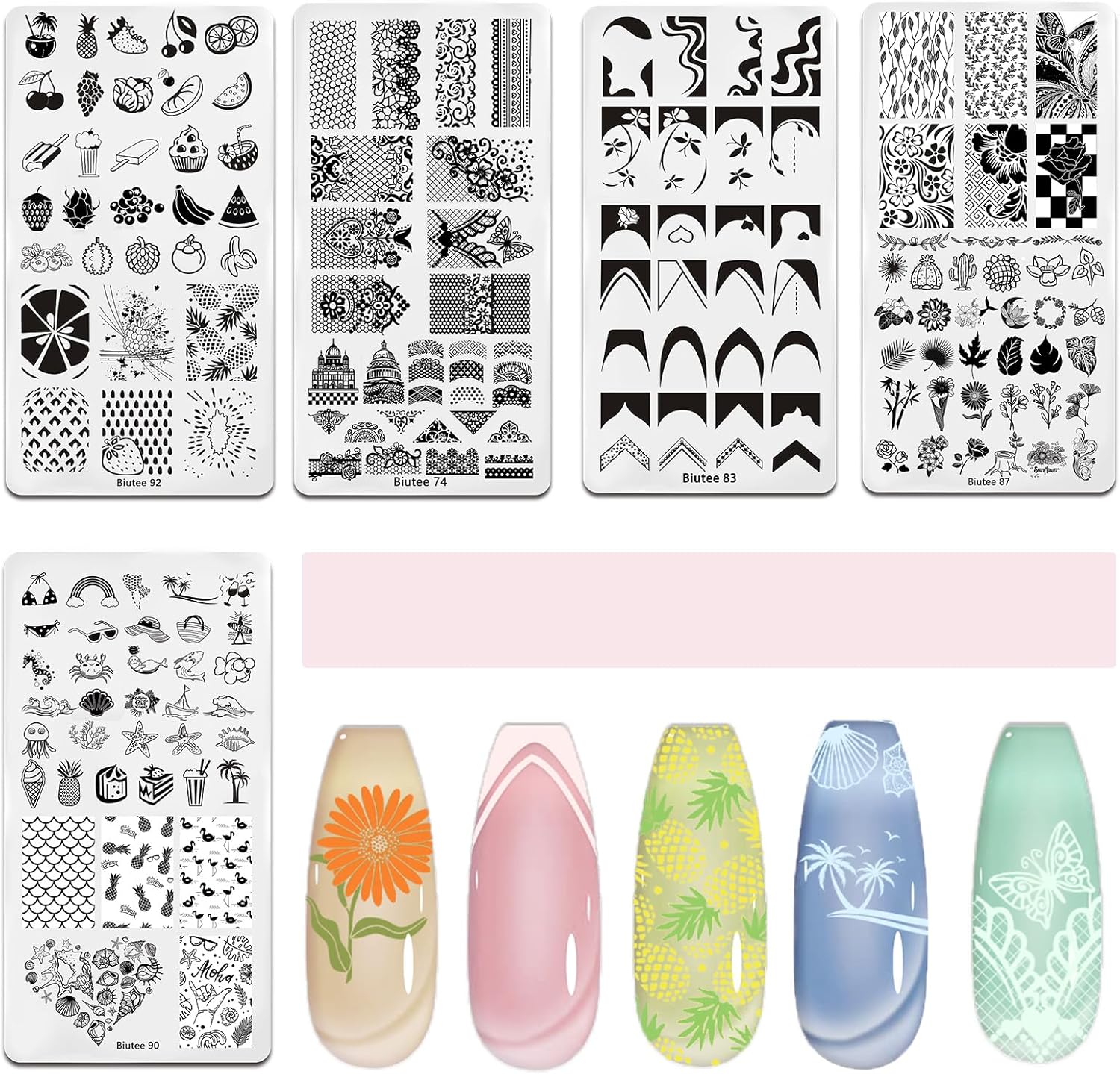 Biutee Nail Art Stamping Plates Set 10PCS French Line Stamp Templates, Nail Stamping Kit with Silicone Nail Stamper for DIY Print Manicure Salon Design Gift In Home-BrightBean Baby