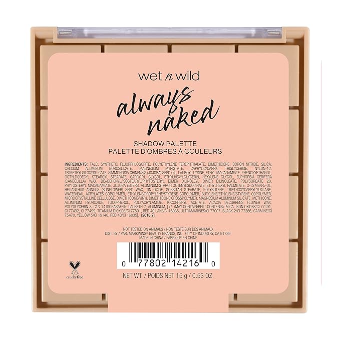 wet n wild Always Naked Palette, Nude Neutral Eye Makeup, Blendable, Warm And Cool Nude Pigments, Matte, Shimmer, Glitter, Creamy Smooth-BrightBean Baby