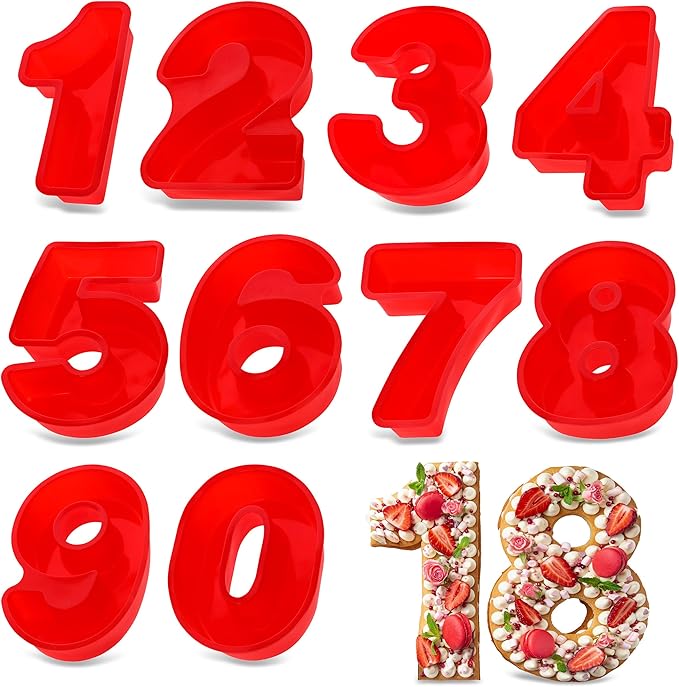Cake Mold Numbers 10 Pieces - Large 10 Inch Cake Pans Set - 0 to 9 Big Number Cake Pan Shape Moulds for Baking
