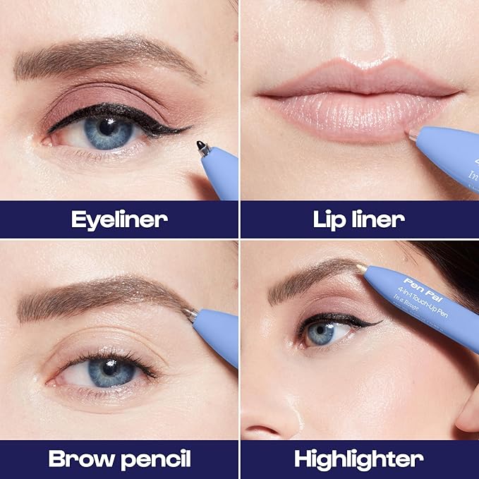Alleyoop Pen Pal 4-in-1 Makeup Pen - Comes with Eyeliner, Highlighter, Lip Liner, and Eyebrow Pencil - Touch Up On the Go - Cruelty-Free, Vegan (In A Rouge (Light))-BrightBean Baby