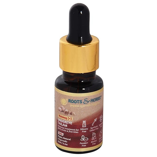 ROOTS AND HERBS Ayurvedic Natural Treatment 100% Vegan No Paraben Nutmeg Undereye Nourishment Oil for Men and Women -10 ml-BrightBean Baby