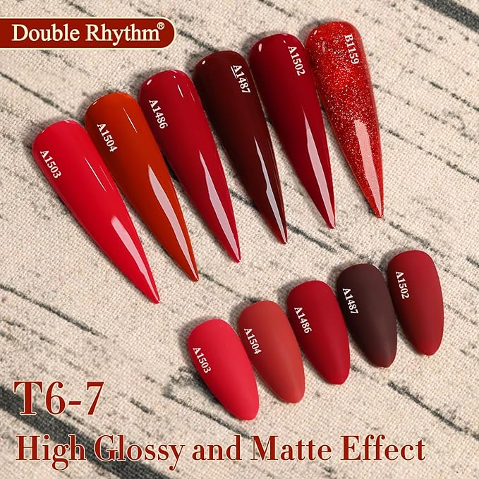 Double Rhythm 6 Pcs 15 ML Gel Polish Set Same Color Same Bottle Soak Off Gel Polish Kit Nail Art Manicure Salon DIY at Home for Women (Glitter Burgundy Dark Cherry Red Maroon-T6-7)-BrightBean Baby