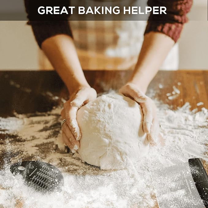 Bench Scraper & Chopper - Multifunctional Dough Scraper with Silicone Bowl Scraper, Sturdy Stainless Steel Dough Cutter for Baking, Pastry Cutter for Bread Pizza Cake with Measuring Scale