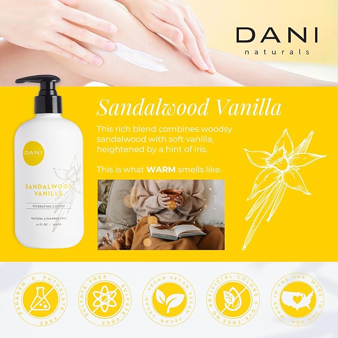 Naturals Hand & Body Lotion - Warm Sandalwood Vanilla Scented Aromatherapy Moisturizer, Deep Hydration for Dry & Dull Skin with Shea Butter, Aloe Vera, & Vitamin E, Cruelty-Free & Vegan, 12 Oz-BrightBean Baby