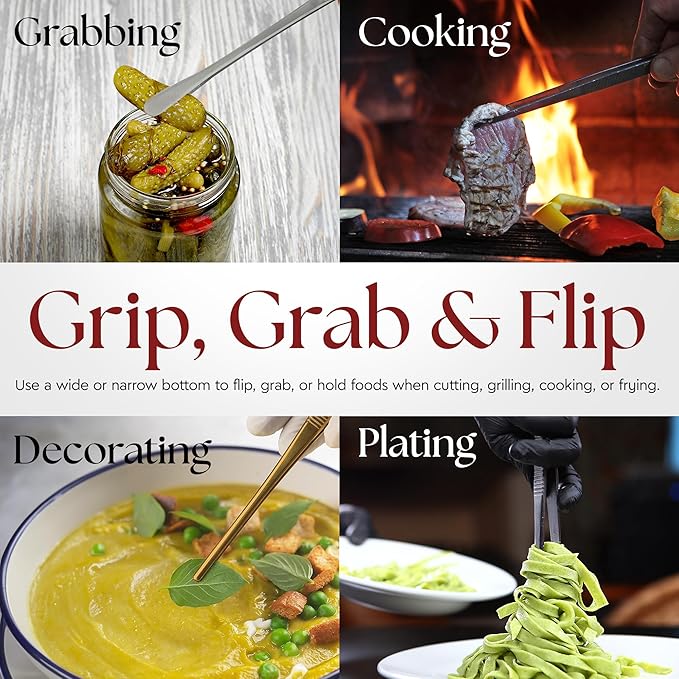 Namre' Tweezer Tongs for Cooking -Plating - 2 Pack Stainless Steel Cooking Tongs - Thin Chopstick Precise & Strong Chef Tweezers for Food & Small Objects - 12 Inch - (Silver)