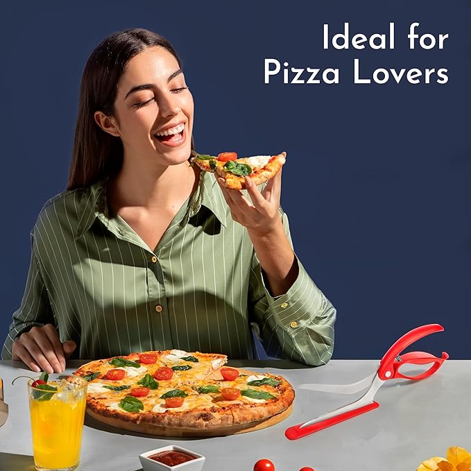 Loftern Red Pizza Scissors - Non-Stick Pizza Scissors with Firm Grip Base - Food Grade Stainless Steel Pizza Cutter - 5-in-1 Food Slicer & Pizza Server - Durable, Safe & Mess Free