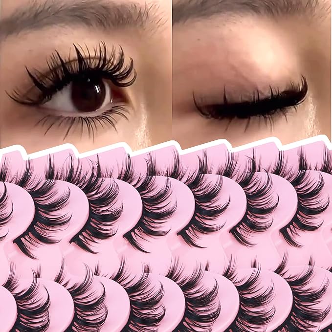 False Eyelashes Manga Lashes 10 Pairs False Eyelashes Japanese Style D Anime Lashes Natural Cosplay Lashes Natural Look 15 MM Wispy Faux Mink Lashes Full Strip Doll Lashes by FANXITON-BrightBean Baby