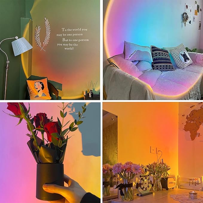 Amuou Sunset Lamp and Rainbow Lights,2 Colors in 1 Projector Sunset Light with 7 Levels of Adjustable 180 Degree Rotation Projection Led Night Light for Photography, Selfie, Tiktok and Home Decor-BrightBean Baby