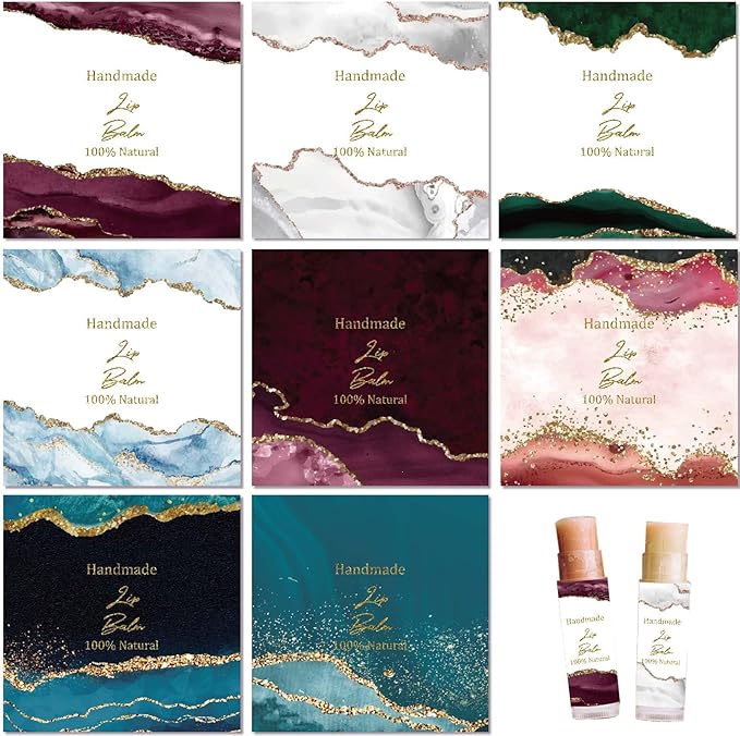 CRASPIRE 80Pcs 8 Styles Lip Balm Sticker Vintage Quicksand Background Self-Adhesive Homemade Lip Balm Labels Vintage Square DIY Label Stickers for Lip Balm Containers Cosmetics Lipsticks-BrightBean Baby