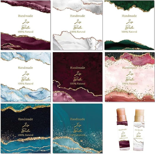 CRASPIRE 80Pcs 8 Styles Lip Balm Sticker Vintage Quicksand Background Self-Adhesive Homemade Lip Balm Labels Vintage Square DIY Label Stickers for Lip Balm Containers Cosmetics Lipsticks-BrightBean Baby