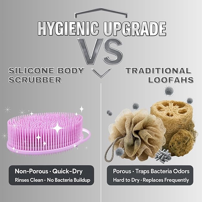 Avilana Silicone Body Scrubber – Gentle Shower Brush & Loofah Alternative- Food Grade & Lab Tested – Fast-Drying, Hygienic, BPA-Free Silicone Body Gentle Exfoliator (Pink, Exfoliate)-BrightBean Baby