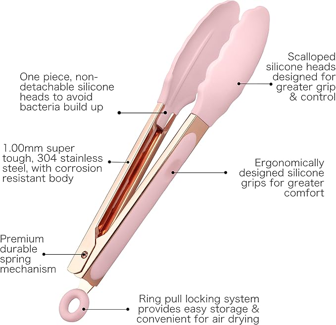 COOK WITH COLOR Stainless Steel Silicone Tipped Kitchen & BBQ Tongs Set, 2 Pc Tongs, Pink