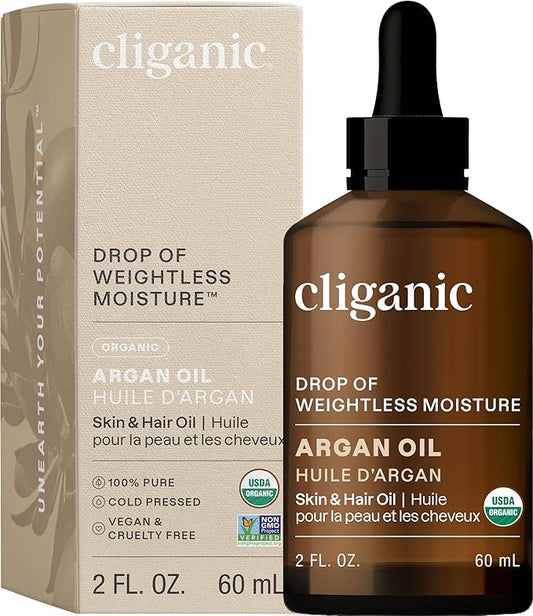 Cliganic Organic Argan Oil, 100% Pure - for Hair, Face & Skin | Cold Pressed Carrier Oil (Packaging May Vary)-BrightBean Baby