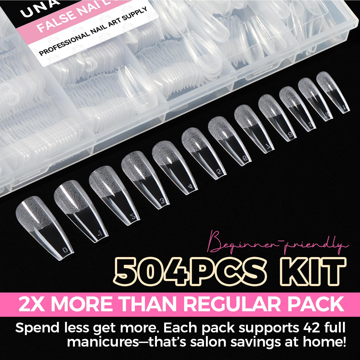 UNA GELLA Long Coffin Nail Tips, 504pcs Pre-Shape Fake Nails Half Matte Full Cover Acrylic Gel Nail Tips Clear Long Coffin Press On Nails Home DIY Extension 12 Sizes Gelly Tips-BrightBean Baby