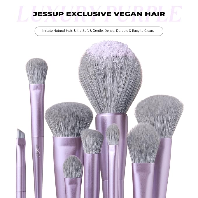 Jessup Makeup Brushes Set Professional 14pcs Vegan Make Up Brushes, Foundation Eyeshadow Concealer Contour Powder Blush Blending Eyeliner Brush, Premium Synthetic Fiber, Luxury Purple T512-BrightBean Baby