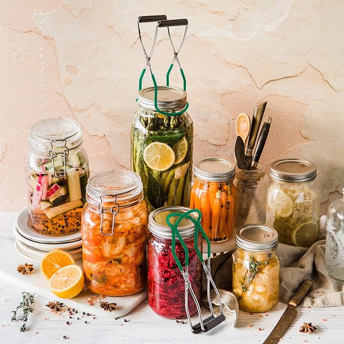 Eeoyu Canning Jar Lifter Tongs Stainless Steel Jar Lifter with Grip Handle for Home Kitchen (Cyan)