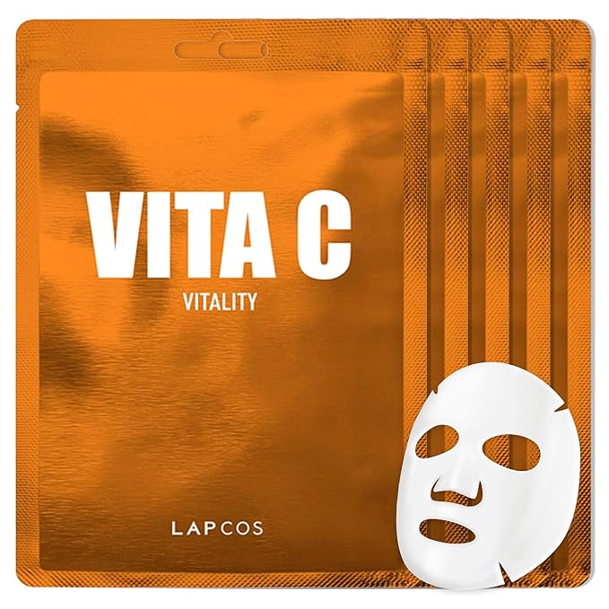 LAPCOS Vita C Sheet Mask, Daily Face Mask with Vitamin C to Renew Skin, Korean Beauty Favorite, 5-Pack-BrightBean Baby