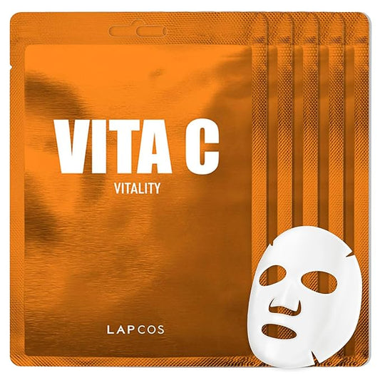 LAPCOS Vita C Sheet Mask, Daily Face Mask with Vitamin C to Renew Skin, Korean Beauty Favorite, 5-Pack-BrightBean Baby