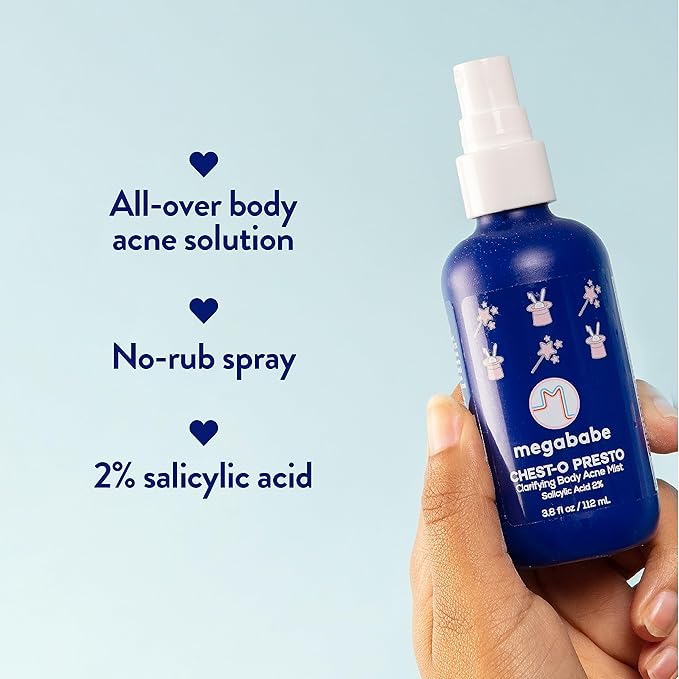 Megababe Chest-o Presto | Clarifying Body Acne Mist | Benzoyl Peroxide Free | 3.8 fl oz-BrightBean Baby