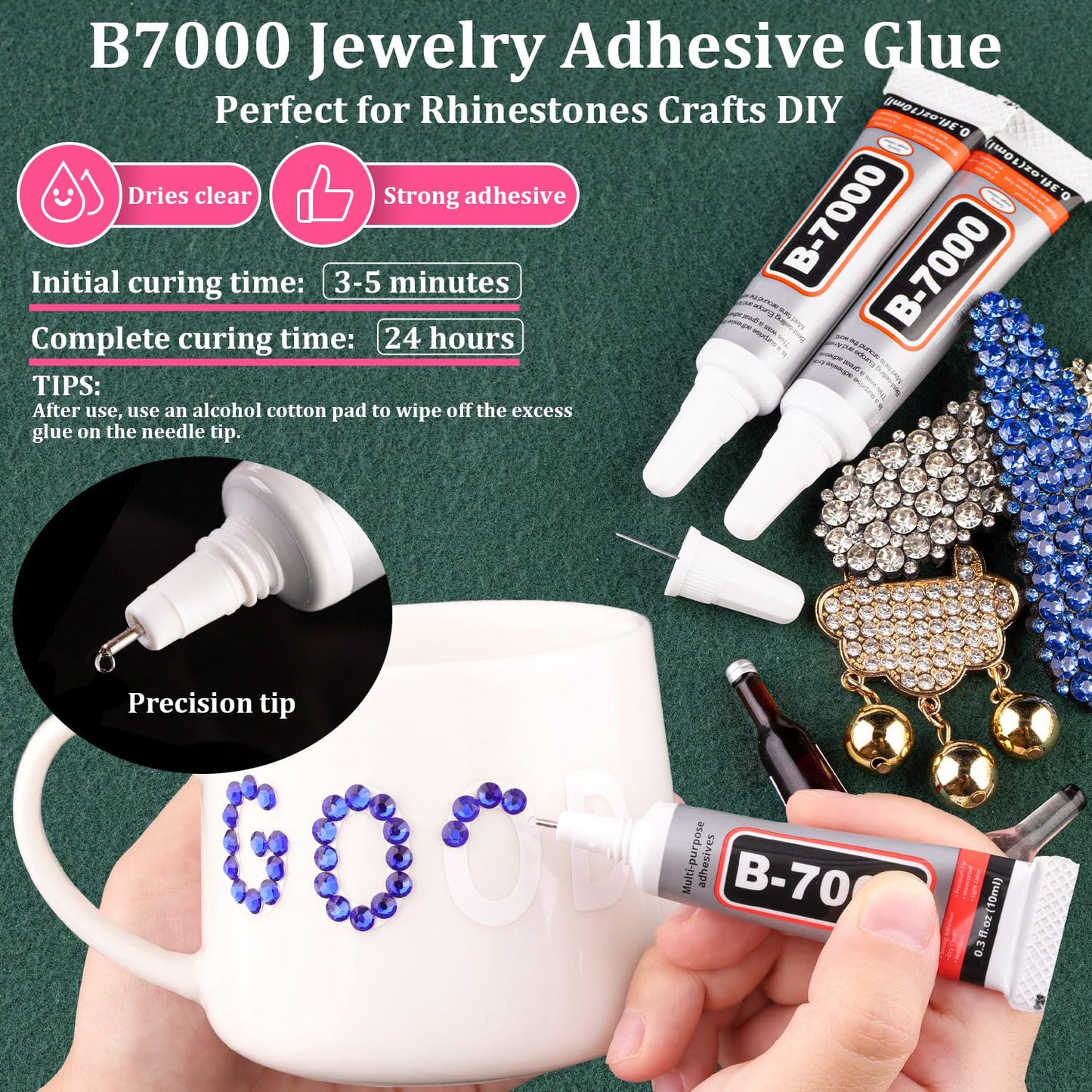 Resin Rhinestones for Crafting with B7000 Jewelry Glue, 2 Boxes Blue Rhinestones Flatback Crystals with 3Pcs 10ml Glue for Bedazzling Crafts DIY Nail Art Makeup, Gems for Clothing Shoes-BrightBean Baby
