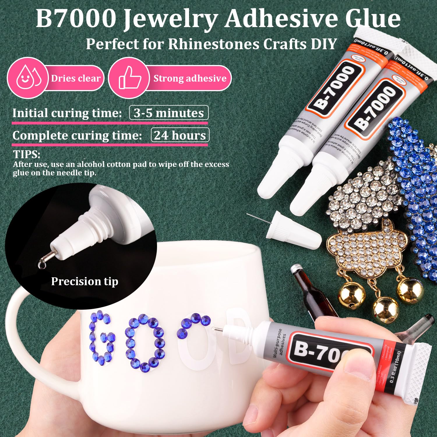 Resin Rhinestones for Crafting with B7000 Jewelry Glue, 2 Boxes Blue Rhinestones Flatback Crystals with 3Pcs 10ml Glue for Bedazzling Crafts DIY Nail Art Makeup, Gems for Clothing Shoes-BrightBean Baby