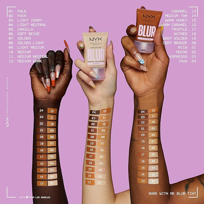 NYX PROFESSIONAL MAKEUP Bare With Me Blur Skin Tint Foundation Make Up with Matcha, Glycerin & Niacinamide - Soft Beige-BrightBean Baby