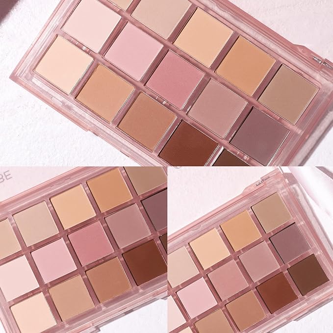 UCANBE Neutral Matte Eyeshadow Palette, 15 Colors Nude Taupe Rose Brown Eye Makeup Pallet, Natural Warm Tone High Pigmented Blendable & Buildable Sombras De Ojos Gift Kit-BrightBean Baby