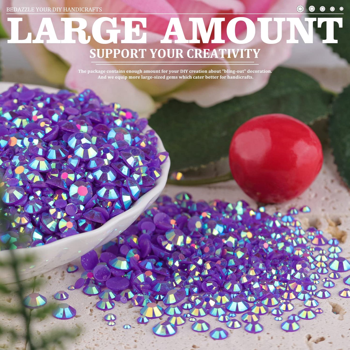 Resin Rhinestones Crafting, 2/3/4/5/6mm Flatback Jelly Rhinestones, 3 Box Dark Purple AB Non Hotfix Crystal Gems for Bedazzling Crafts Mugs Tumblers Clothes Makeup Nail-BrightBean Baby