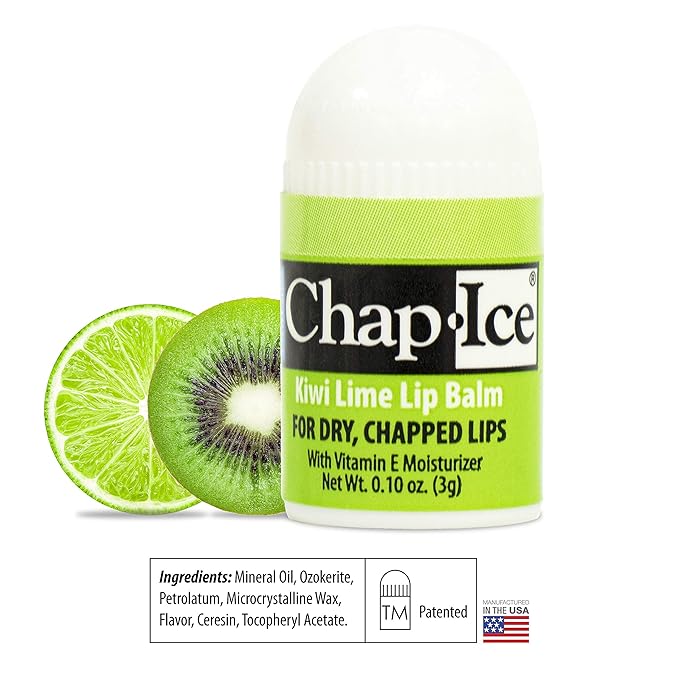 Chap-Ice® | 12-Count Mini Kiwi Lime Lip Balm | Lip Balm Pack Fortified with Vitamin E for Dry, Cracked Lips | Made in USA | 12-Count Mini Lip Balm with Kiwi Lime Flavor (0.10oz/3g Each)-BrightBean Baby