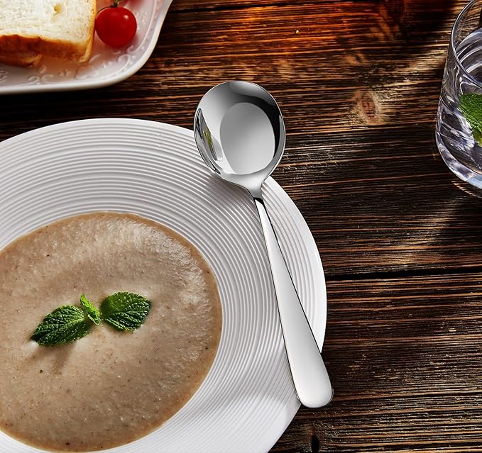 KEAWELL Premium 7" Louise Soup Spoons, 18/10 Stainless Steel, Dishwasher Safe (4)