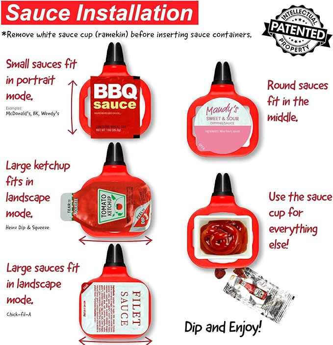 Saucemoto Dip Clip | Vehicle Sauce Holder for Dipping sauces. As seen on Shark Tank (Stocking Stuffer 2-Pack, Red) Great for White Elephant Gift