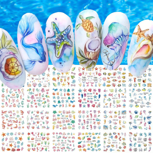 36 Sheets Summer Nail Art Stickers, Ocean Anchor Water Transfer Nail Decals, Shark Seashell Sea Turtle Design DIY Manicure Decorations for Girls Women-BrightBean Baby
