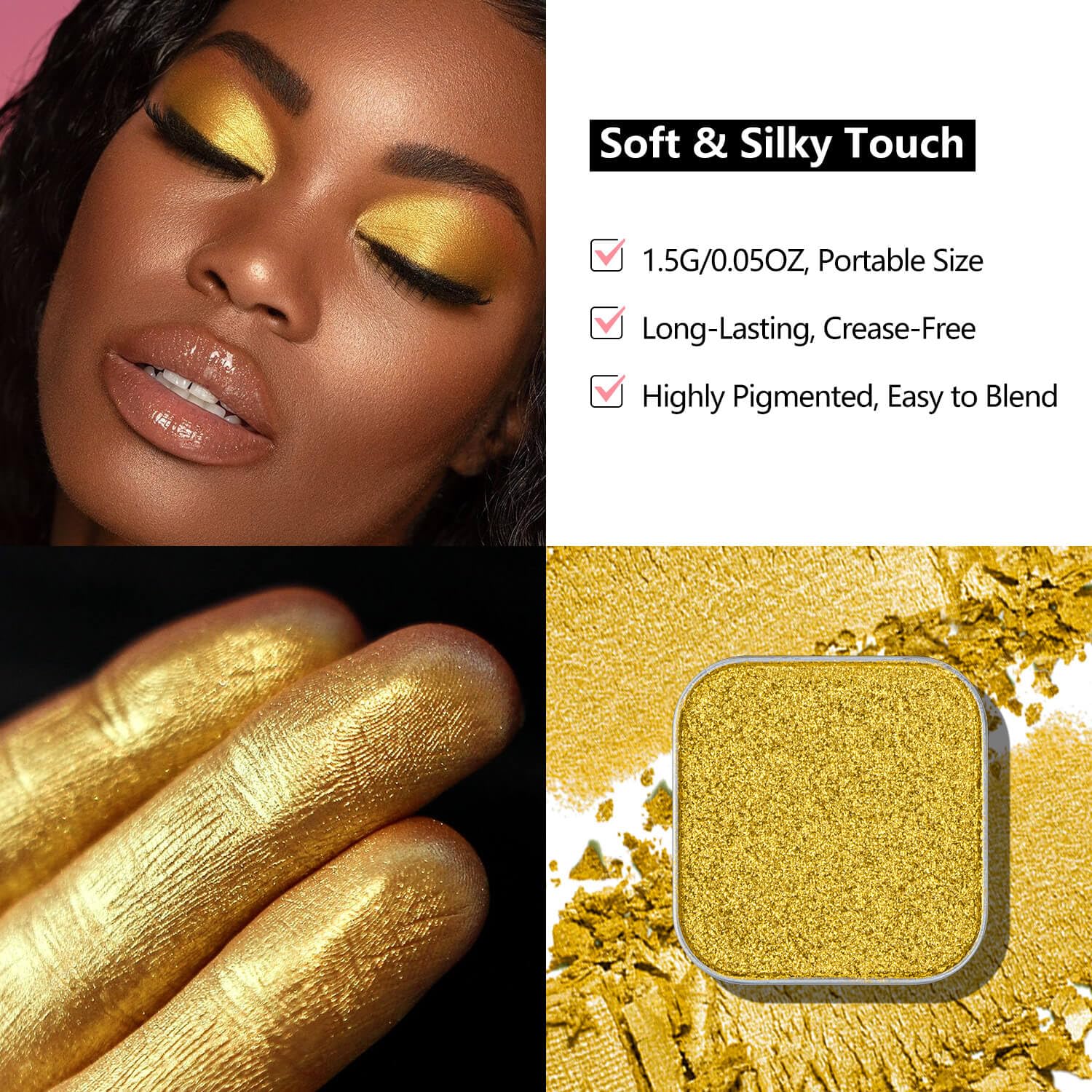 Magnetic Single Eyeshadow Gold Shimmer Highly Pigmented Blendable Longwear Powder in Magnetic Refill Pan for Custom Palette Easy to Apply and Remove (Meadow Glow)-BrightBean Baby
