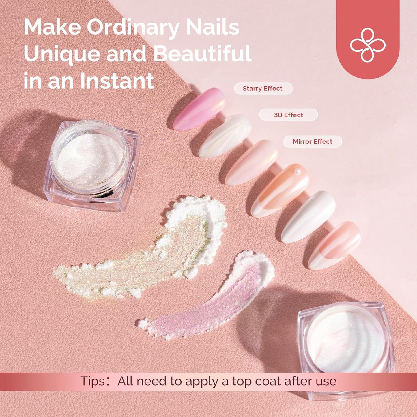 MelodySusie 2Pcs Chrome Nail Powder for Gel Nails, Pearl Powder Mirror Effect Pigment Pearlescent Mermaid Pigment Pearl Glitter for Home DIY Salon Use-BrightBean Baby