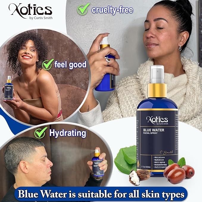 Xotics Blue Water Facial Spray - 8oz - Hydrating Face Mist with Aloe Vera - Refreshing Toner for Men & Women, Aftershave, Daily Moisturizing Splash for All Skin Types-BrightBean Baby