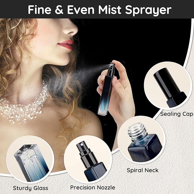 Segbeauty Travel Perfume Bottle, 5 Pack of 10ML Empty Refillable Glass Atomizer, Portable Cologne Dispenser Spray Bottle Travel Size Sample Bottles Sprayer Making Kit Gradient Blue-BrightBean Baby