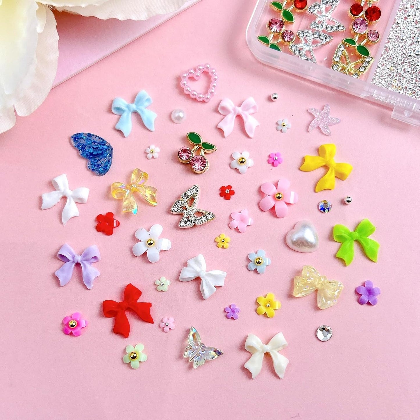 3D Colorful Flower Nail Charms, Flatback Pearl Bow Nail Charms and Gems, Alloy Cherry Butterfly Charms for Nails Design, Gold Caviar Beads Nail Rhinestones Manicure Charms for Practical DIY Tools-BrightBean Baby