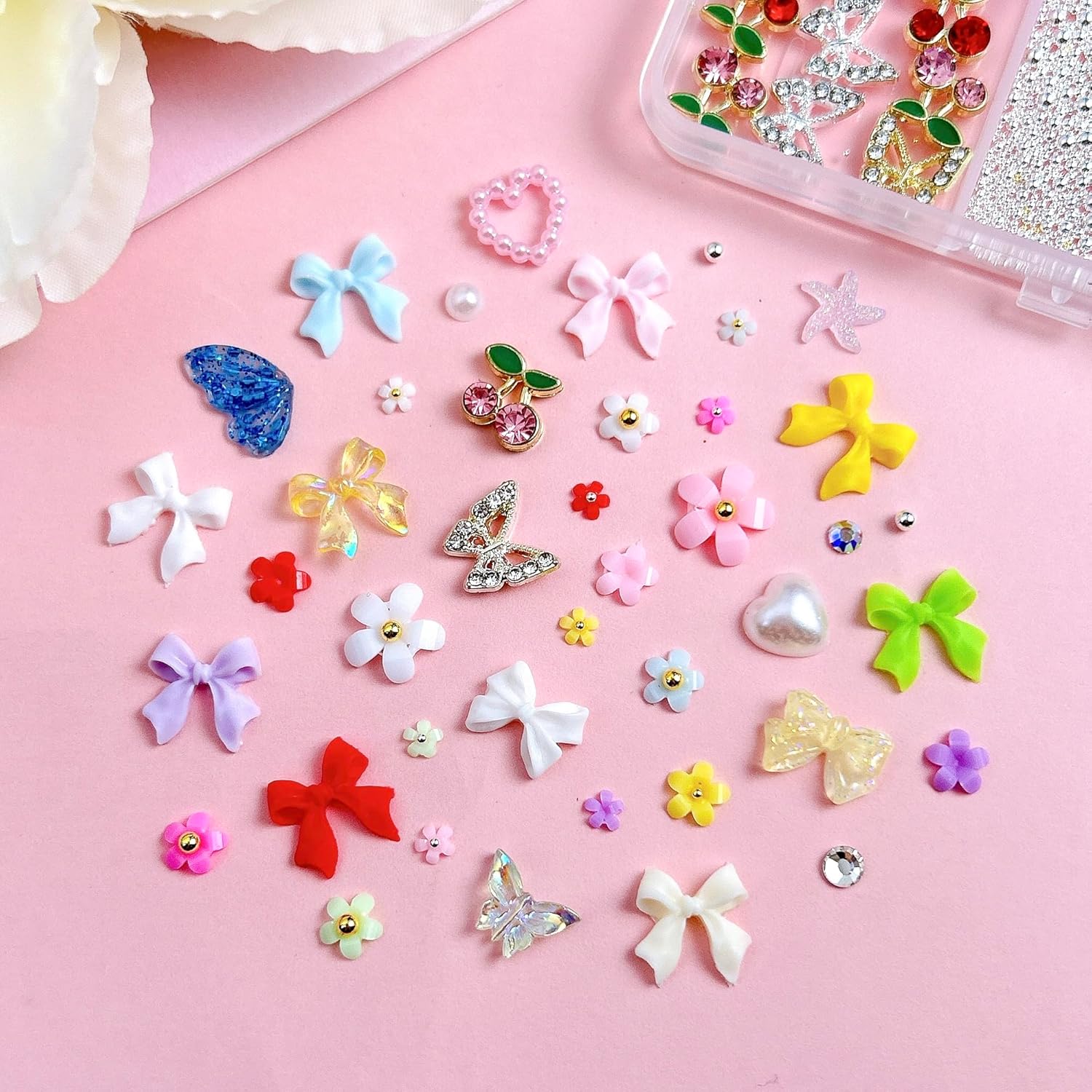 3D Colorful Flower Nail Charms, Flatback Pearl Bow Nail Charms and Gems, Alloy Cherry Butterfly Charms for Nails Design, Gold Caviar Beads Nail Rhinestones Manicure Charms for Practical DIY Tools-BrightBean Baby