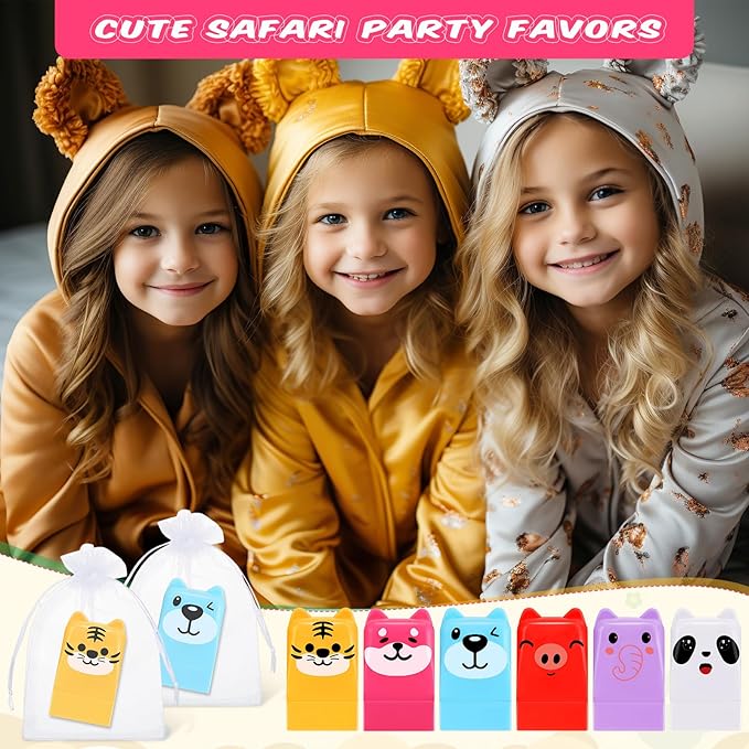 30 Sets Wild Animal Birthday Lip Balm Gifts Bulk Baby Shower Prizes Gift Girl Birthday Lip Balm Jungle Animal Party Favors for Preschool Toddler Boy Girl Classroom Prizes Classroom Prizes-BrightBean Baby